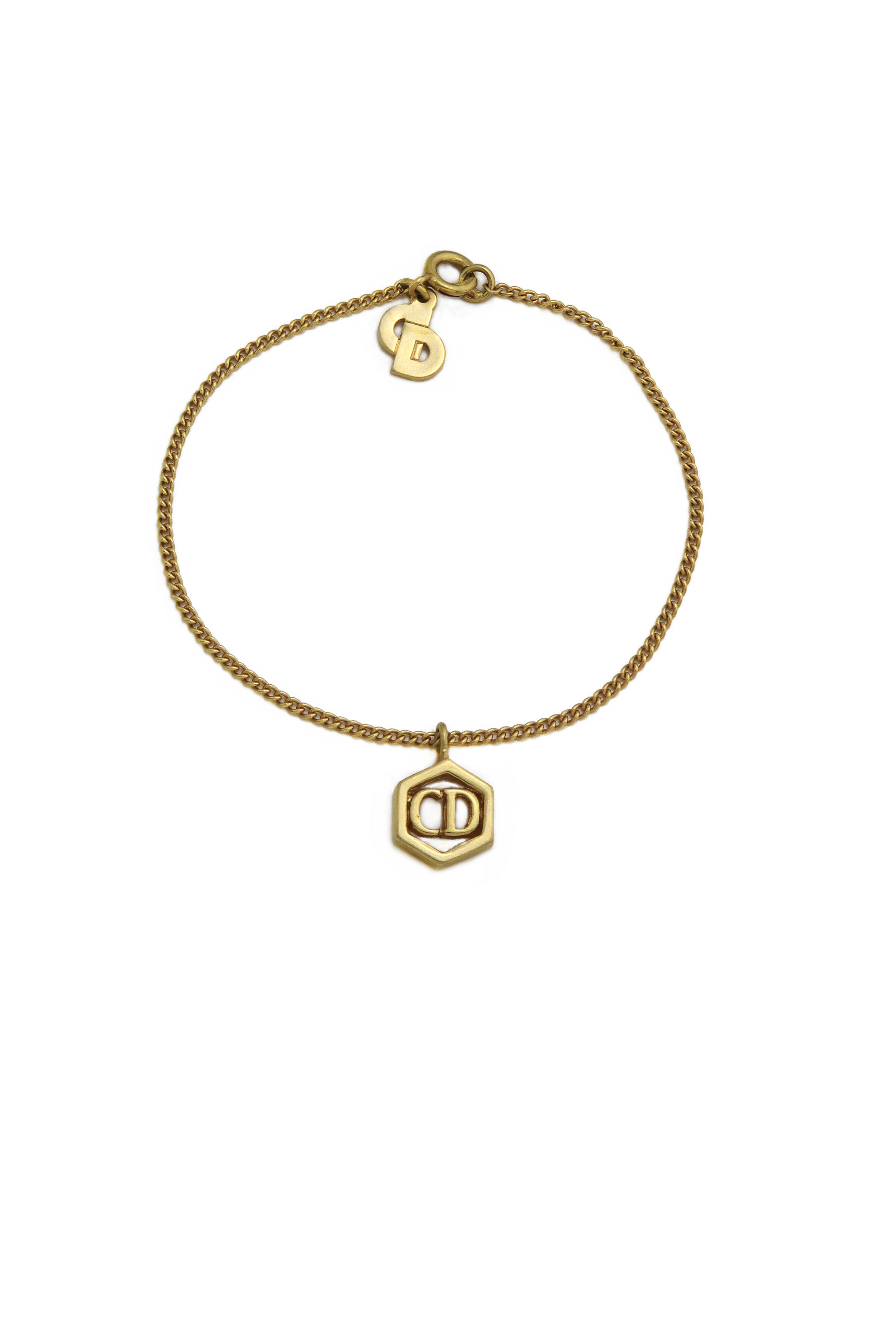 アクセサリー Dior Vintage Trotter Logo Gold Necklace Christian Dior Vintage 1990s Monogram Logo Trotter Rectangle
